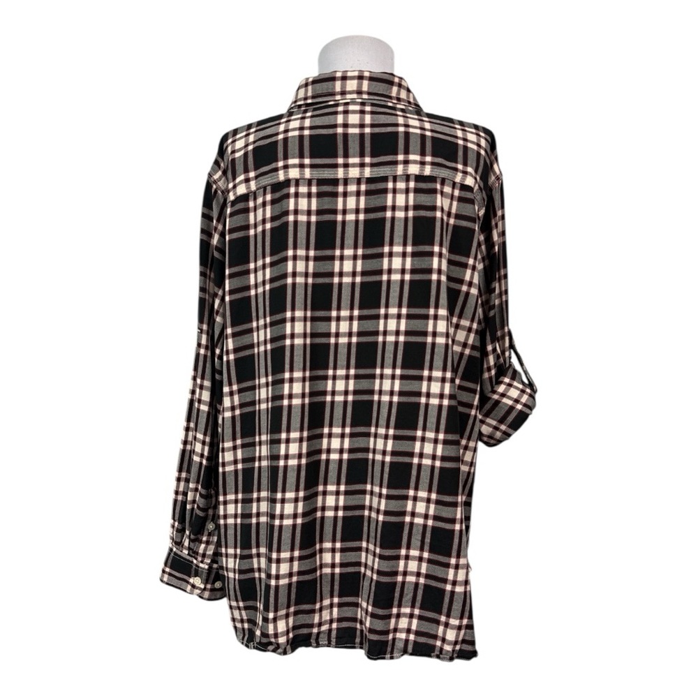 Ralph Lauren Women's 2X Button Down Blouse 100% Cotton Plaid Red Black Roll Tabs - Picture 3 of 5